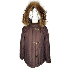 Dana Buchman Brown Down Filled Puffer Jacket Genuine Fur Lined Hooded Size Small
